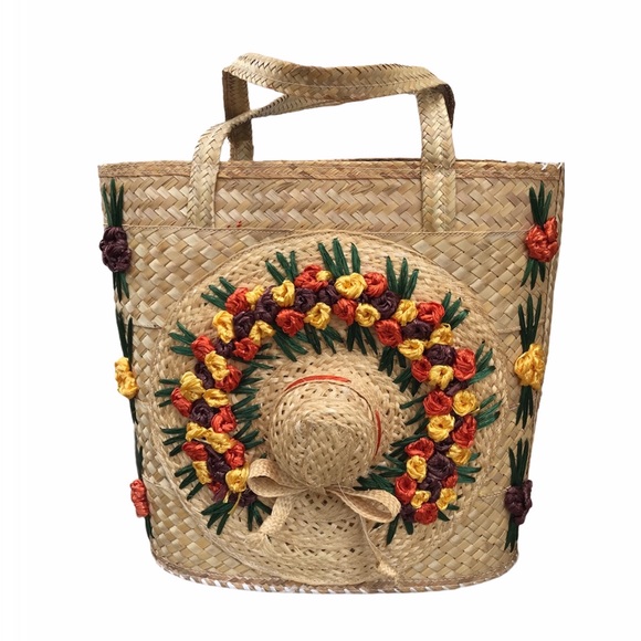 Large Boho 3D Beach Straw Tote Floral Hat Design - Picture 1 of 10